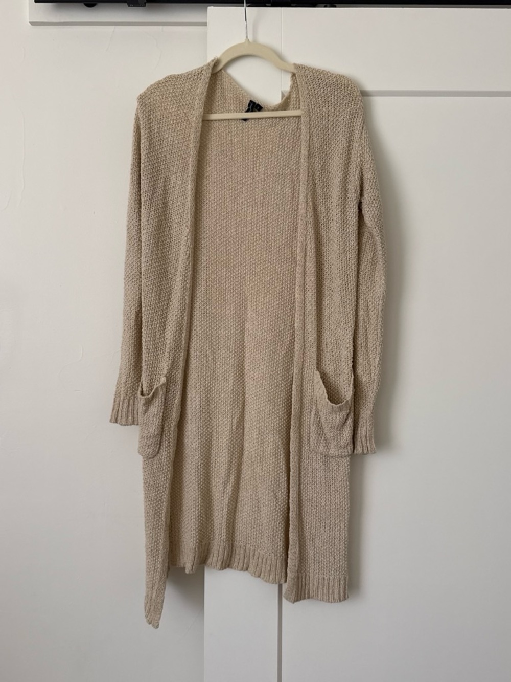 Classic Cream Open-Front Long Cardigan Sweater